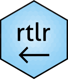 Hex logo for rtlr, "rtlr" text with a right-pointing arrow surrounded by a hexagon